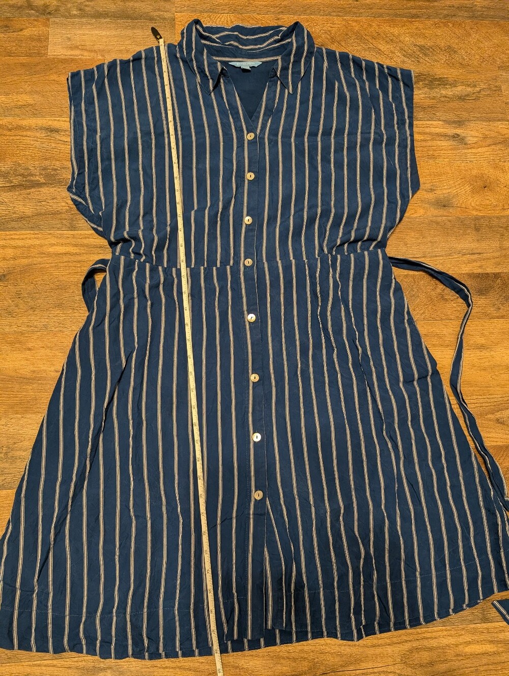 Draper James Navy and White Striped Button-Front Midi Shirt Dress - Picture 8 of 11